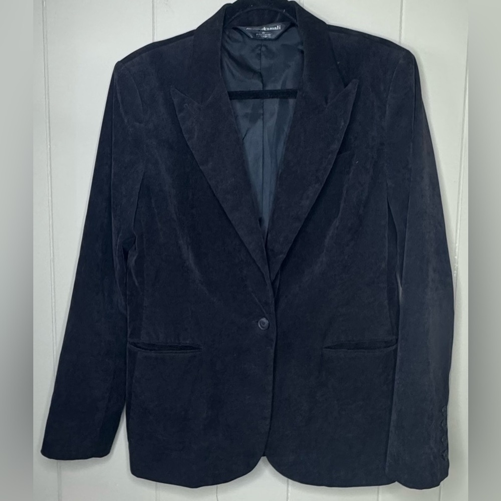 Norma Kamali Corduroy One Button Fitted Black Lined Blazer Womens Size 16 - Picture 2 of 11